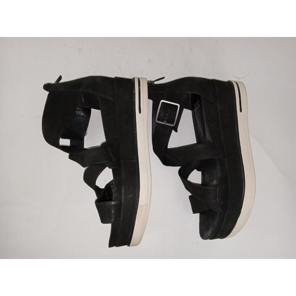 Eileen Fisher Black Boost Platform Sandal 9 Summer Vacation Travel Minimalist - Picture 7 of 12
